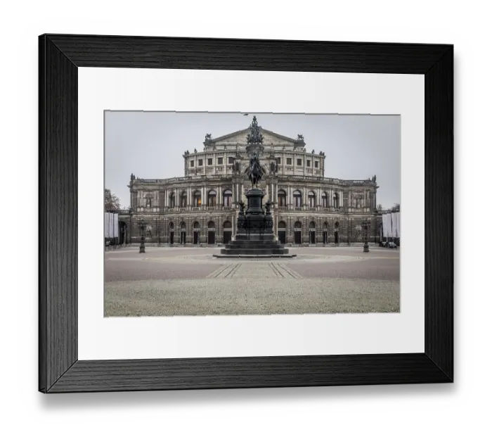 Framed Print : The Semperoper in Dresden with its classicist and renaissance-inspired style on a cloudy day