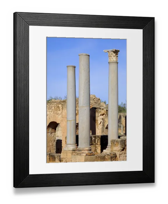 Framed Print : Ancient columns in the ruins of the Roman City Leptis Magna