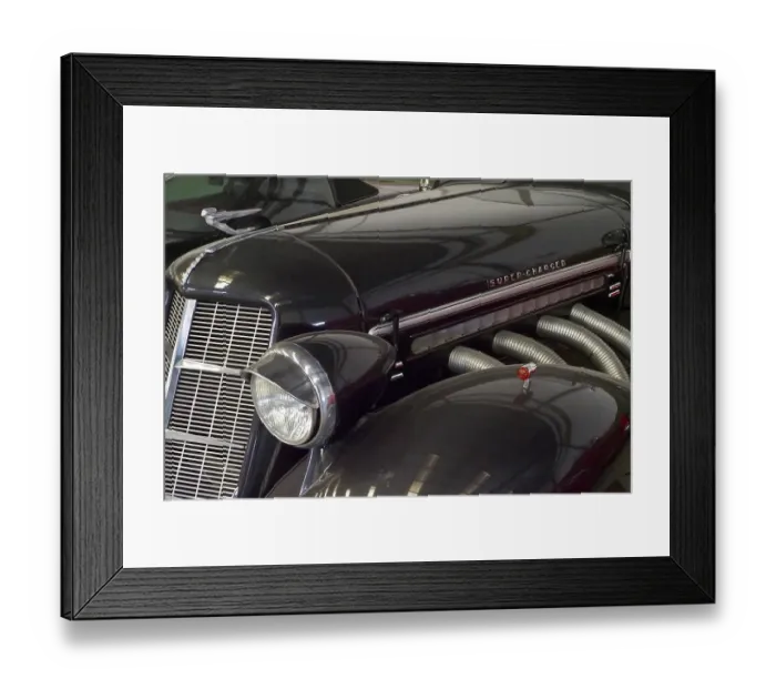 Framed Print : Lamp and radiator grille of a black Auburn Speedster from the side Framed Print : Lamp and radiator grille of a black Auburn Speedster from the side