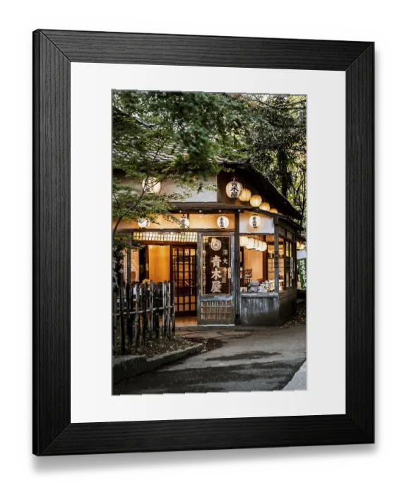 Framed Print : Front view japanese structure with lanterns nature