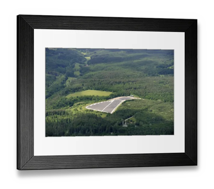 Framed Print : Aerial view, solar energy plant in the forest south of Stuttgart