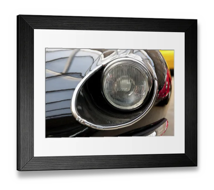 Framed Print : Detail of Vintage Jaguar E, design