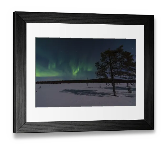 Framed Print : Northern Lights (Aurora borealis) over moonlit winter landscape Framed Print : Northern Lights (Aurora borealis) over moonlit winter landscape