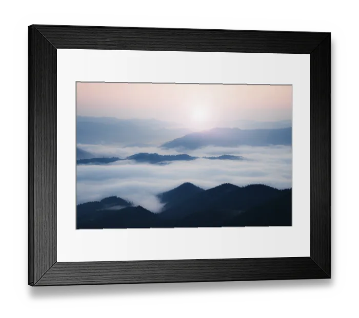 Framed Print : Mountains ridge at foggy morning