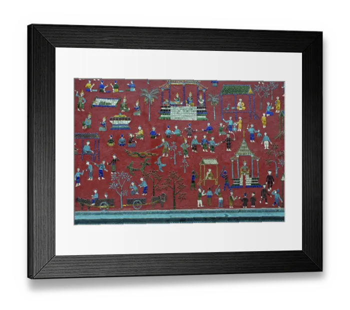 Framed Print : Coloured glass mosaic on a red wall