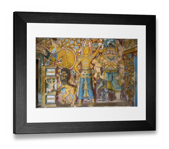 Framed Print : Old murals and sculptures inside the caves of the Buddhist temple and monastery Mulkirigala Raja Maha Vihara
