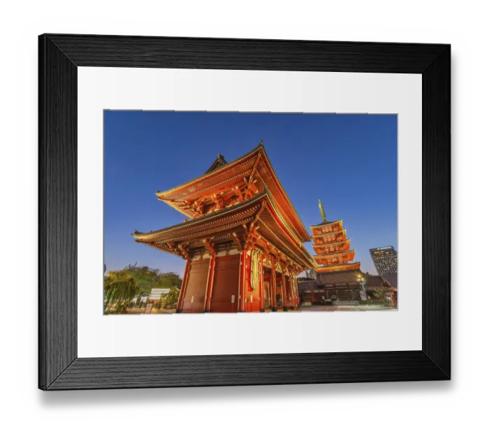 Framed Print : Tokyo, Japan, October 26, 2017 : night city skyline and tourist walking at Asakusa Temple (Senso-Ji)