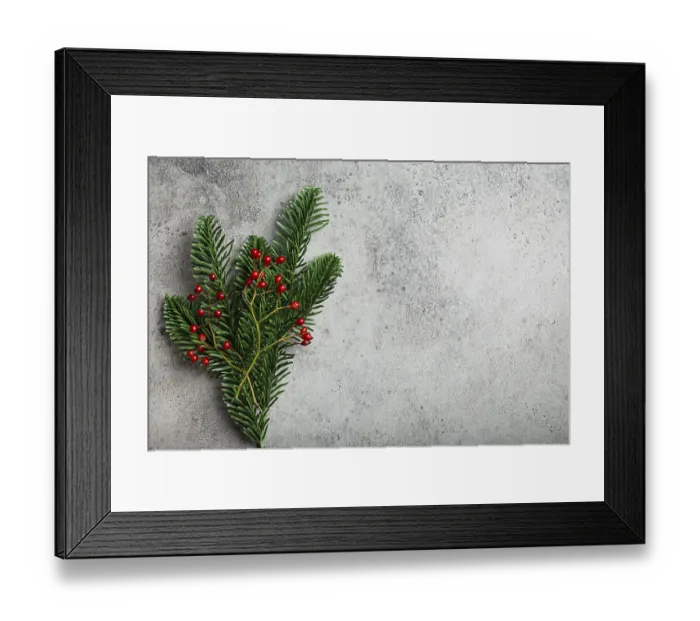 Framed Print : Christmas and New Year flat lay composition frame with green fir tree branch Framed Print : Christmas and New Year flat lay composition frame with green fir tree branch