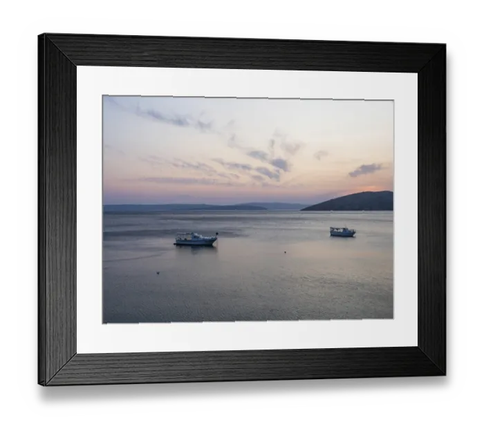 Framed Print : Evening mood at the sea, boats in a bay Framed Print : Evening mood at the sea, boats in a bay