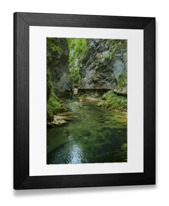 Framed Print : A stream (Radovna) with clear water flows through a rocky gorge in the Southern Limestone Alps