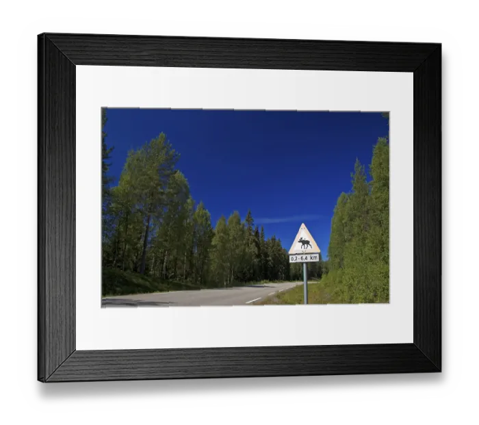 Framed Print : Warning sign Moose crossing the roadway