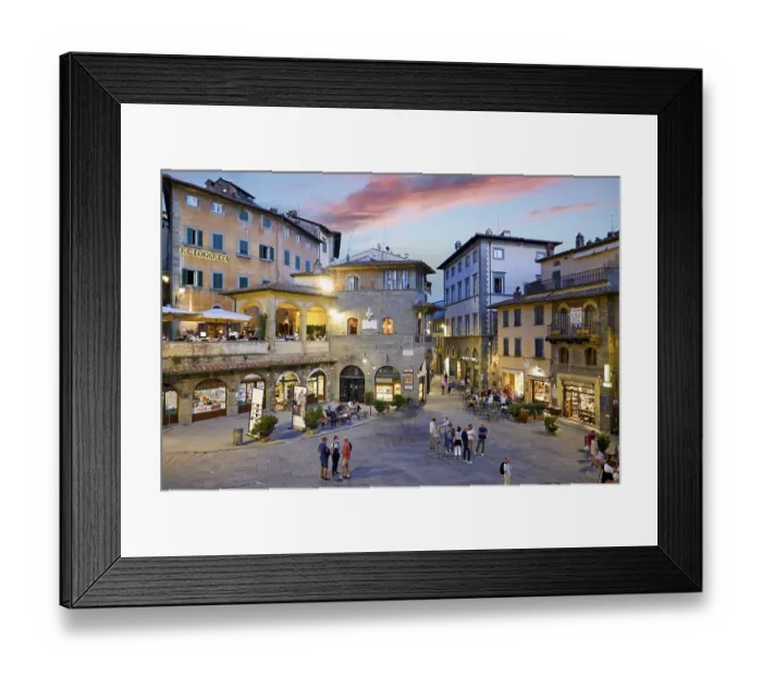 Framed Print : Cortona Arezzo Tuscany Italy. Piazza della Repubblica at sunset