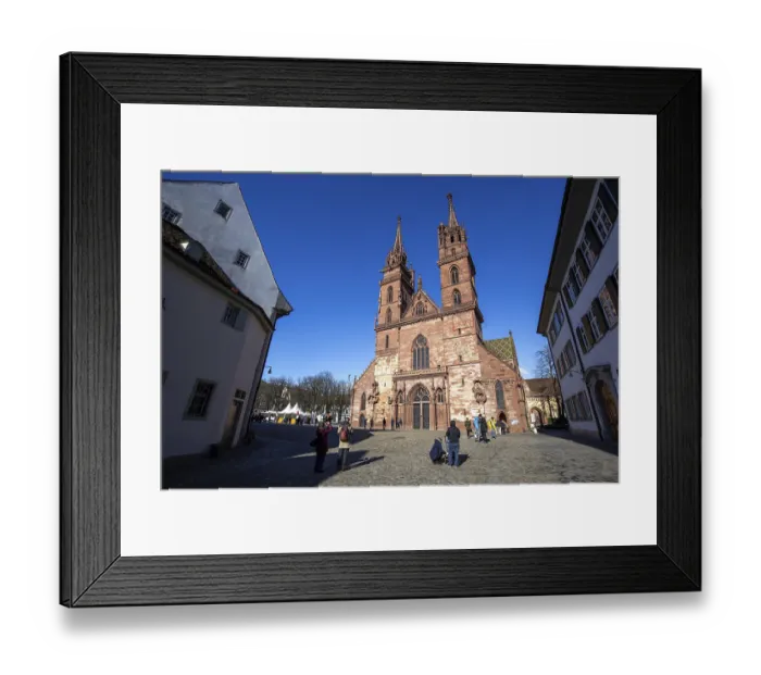 Framed Print : Basel, Switzerland, March 10, 2019: Basel Minster with people in front of it