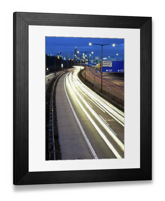 Framed Print : View of Frankfurt from the A 661 autobahn