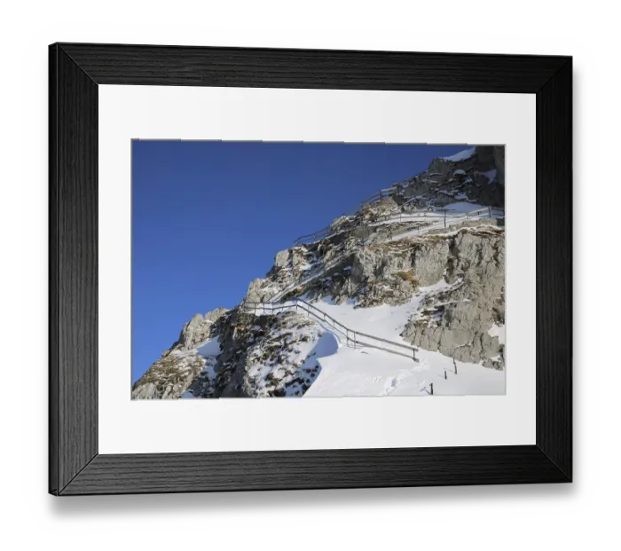 Framed Print : Snow covered stairs leading to the Esel