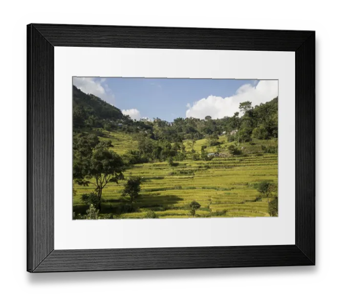 Framed Print : Green mountain landscape with rice terraces on the Annapurna Circuit in Nepal Framed Print : Green mountain landscape with rice terraces on the Annapurna Circuit in Nepal
