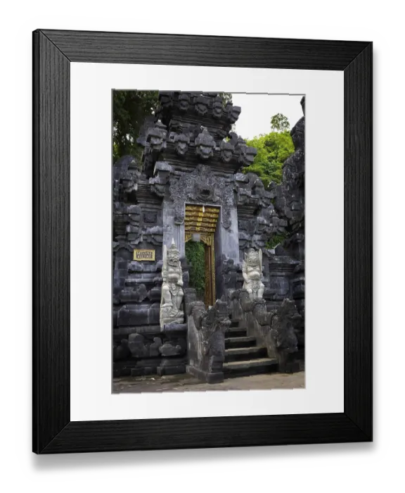 Framed Print : Gate with mythological figure in Goa-Lawah Temple