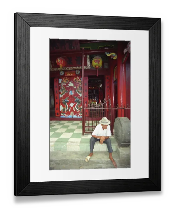 Framed Print : Old man on the steps of a Buddhist temple Framed Print : Old man on the steps of a Buddhist temple