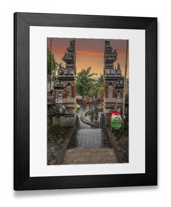 Framed Print : A Buddhist temple in the evening in the rain