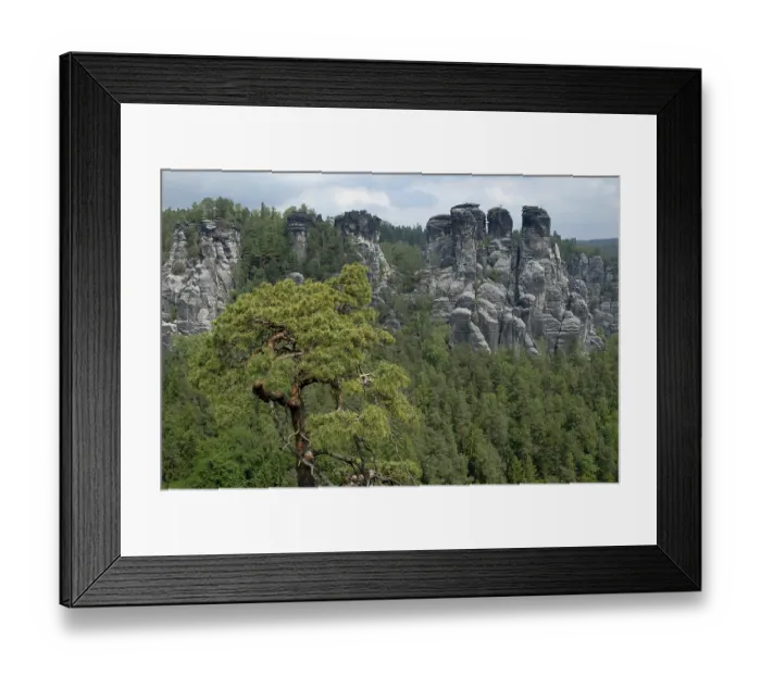 Framed Print : Bastei Group with Locomotive, Saxon Switzerland