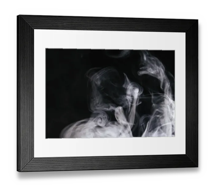 Framed Print : Grey smoke waves black background