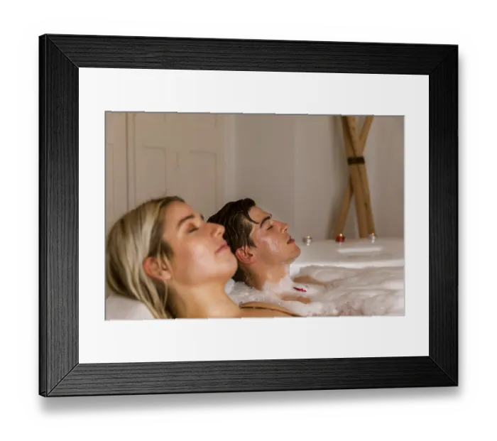 Framed Print : Couple relaxing hot tub Framed Print : Couple relaxing hot tub