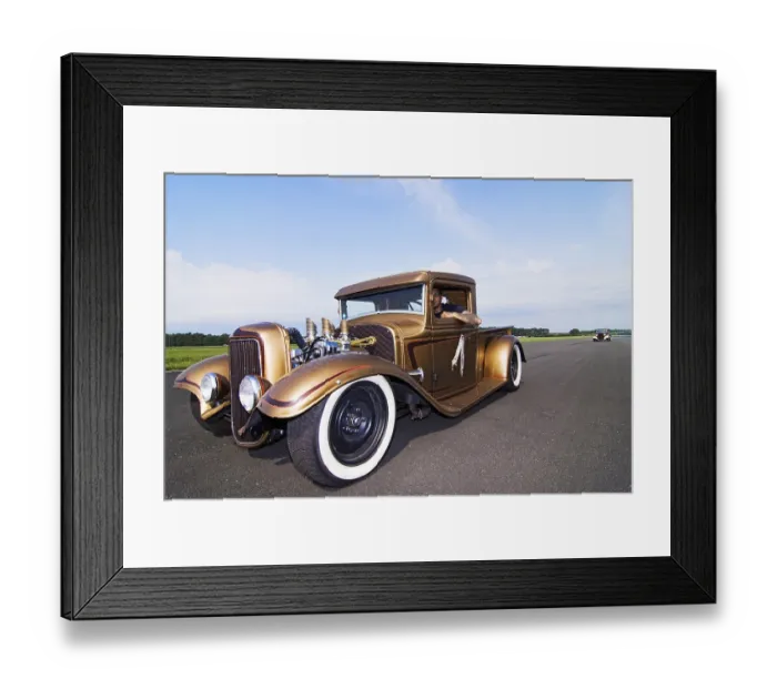 Framed Print : Golden vintage pick-up hot rod with number 1 on the door Framed Print : Golden vintage pick-up hot rod with number 1 on the door