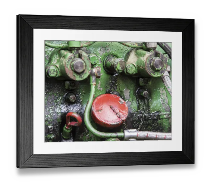 Framed Print : Detail of an old historic tractor old-timer motor Framed Print : Detail of an old historic tractor old-timer motor