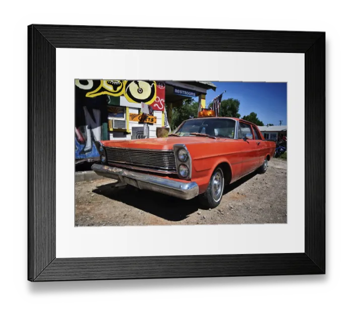 Framed Print : Vintage car on the side of the old Route 66