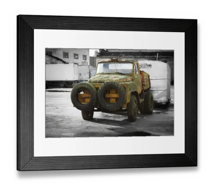 Framed Print : Rusry vintage car standing in the yard Framed Print : Rusry vintage car standing in the yard