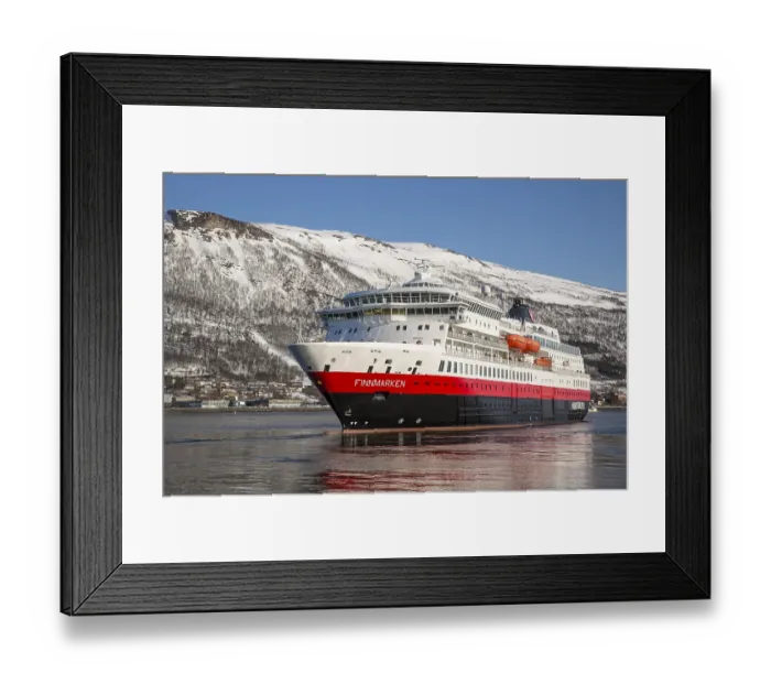 Framed Print : Hurtigruten vessel MS Finnmarken leaves port Framed Print : Hurtigruten vessel MS Finnmarken leaves port