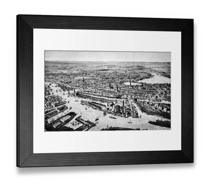 Framed Print : Cityscape of the Free and Hanseatic City of Hamburg on the Elbe