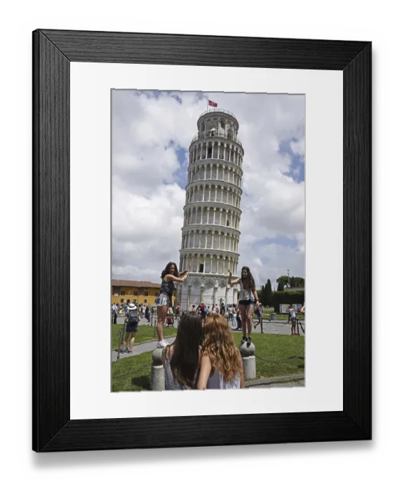 Framed Print : Tourists, Leaning Tower, Bell Tower Framed Print : Tourists, Leaning Tower, Bell Tower