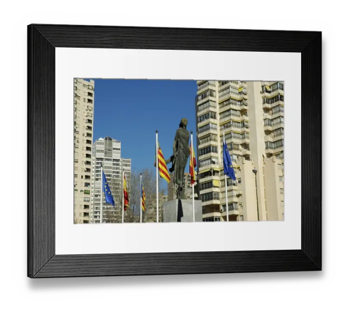 Framed Print : Sculpture and flags at the Europe square