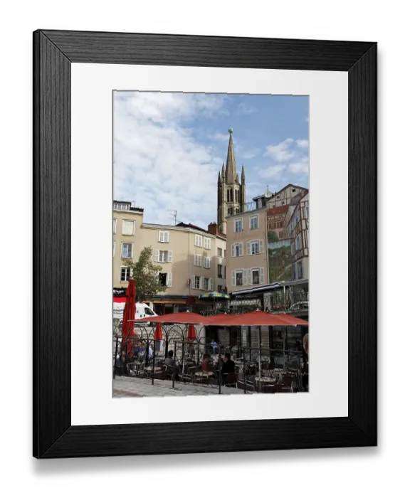 Framed Print : Square, Saint Michel des Lions church at back