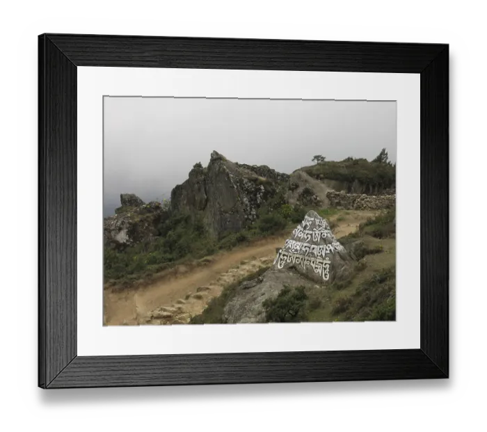 Framed Print : Painted and carved mani stome in Namche Bazaar
