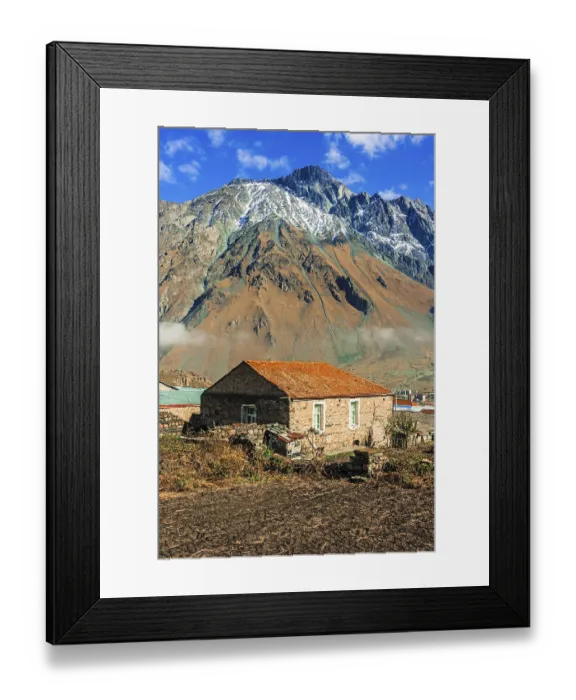 Framed Print : Mountains over Stepantsminda formerly Kazbegi in the Khevi province