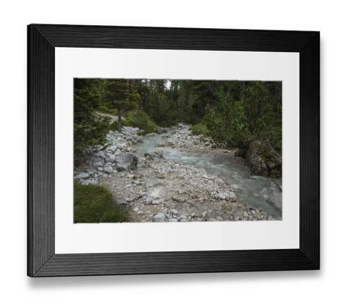 Framed Print : Rapid river flowing through the valley in the Italian Dolomites Framed Print : Rapid river flowing through the valley in the Italian Dolomites