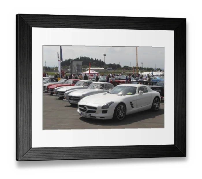 Framed Print : Mercedes SLS next to Mercedes 300 SL gullwing