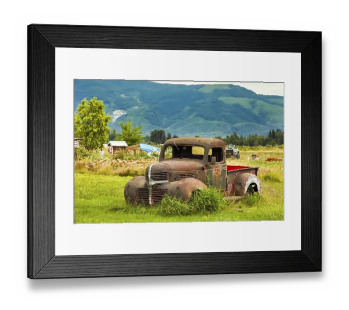 Framed Print : Vintage Pickup in a Meadow in Washington USA