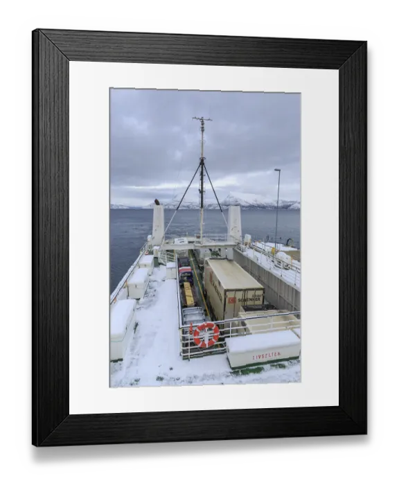 Framed Print : Ferry with cars, Bognes, winter
