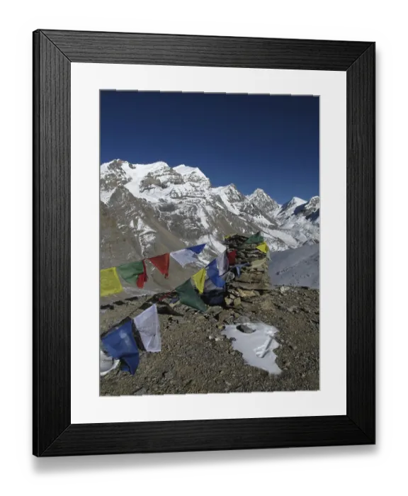 Framed Print : Prayer flags on the way to Thorung La Pass, Nepal