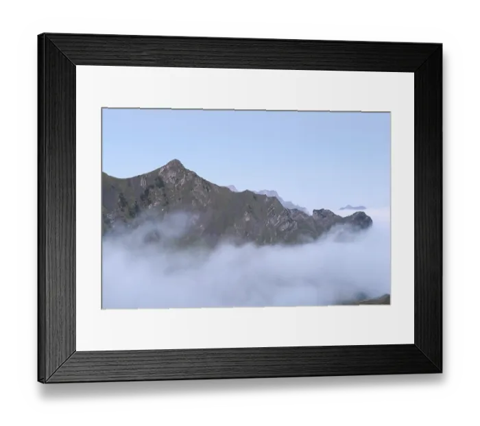 Framed Print : Mountain peak in morning fog, Bavaria, Germany