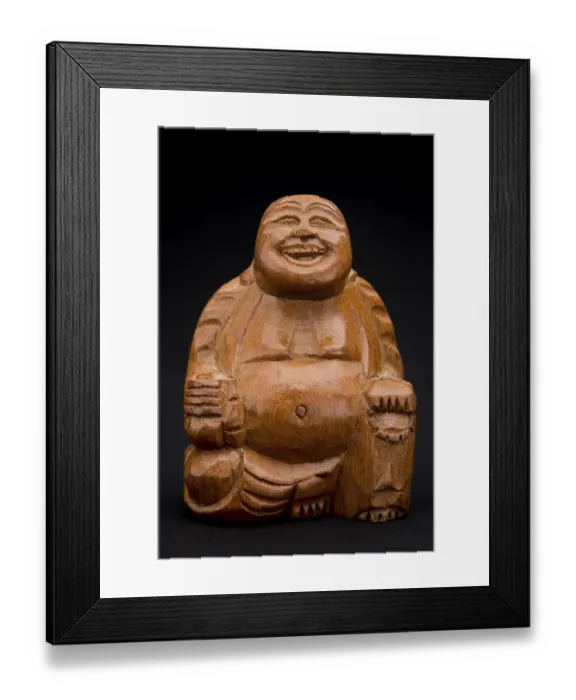 Framed Print : Woodwork Buddha figurine