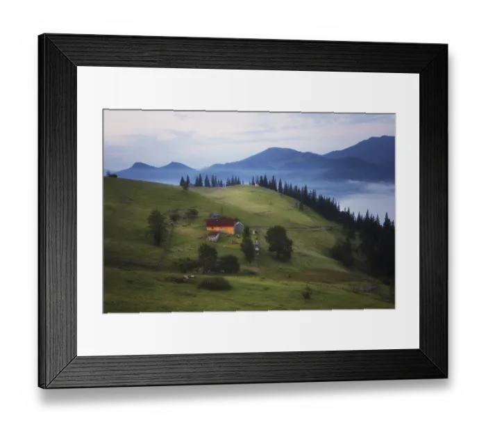 Framed Print : Mountains rural landscape before sunrise