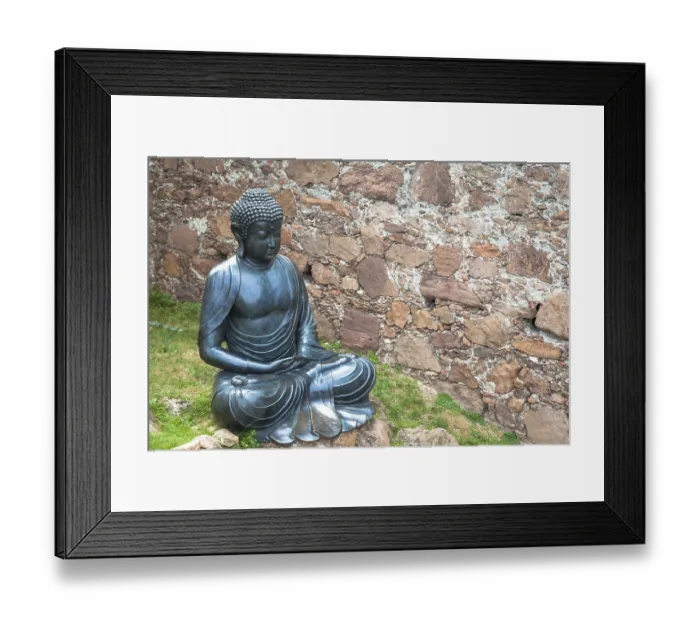 Framed Print : Meditating Buddha Statue, made of bronze