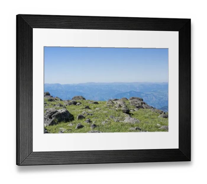 Framed Print : Green pasture in mountains during summer as nature background