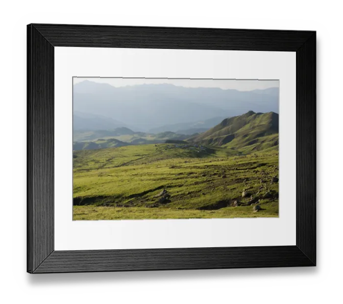 Framed Print : Green pasture in mountains during summer as nature background