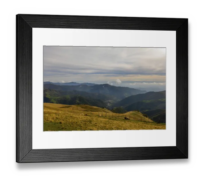 Framed Print : View over Beautiful Mountainscape with Clouds and Sheep in a Sunny Day in Valley Muggio in Ticino