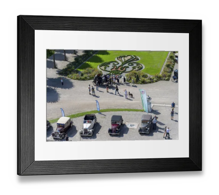 Framed Print : Schwetzingen Palace Park with classic cars